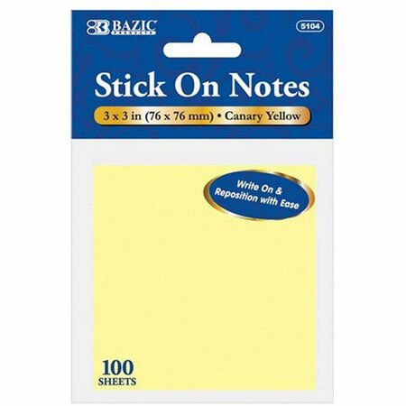 BAZIC PRODUCTS Bazic 100 Ct. 3-inch X 3-inch Yellow Stick On Notes, 24PK 5104